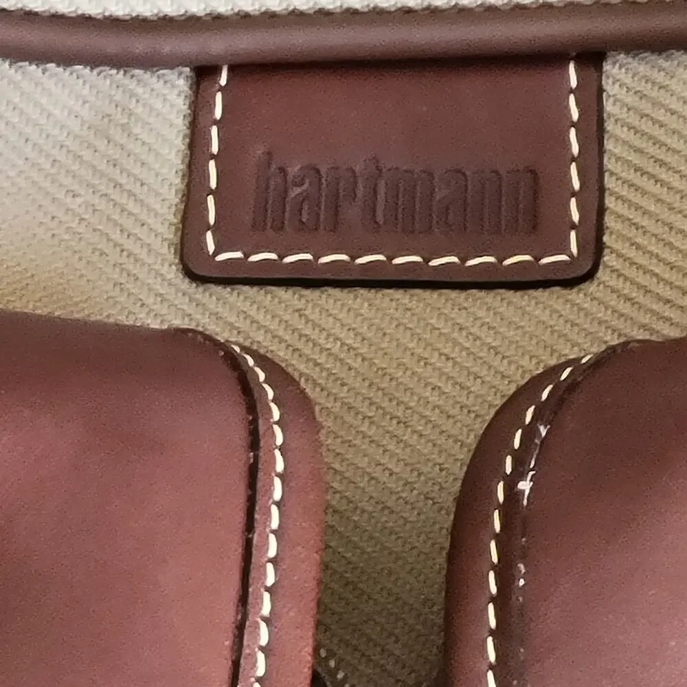 Vtg Hartmann Ziptop Canvas and Leather Briefcase Hudson Collection Tan and Brown